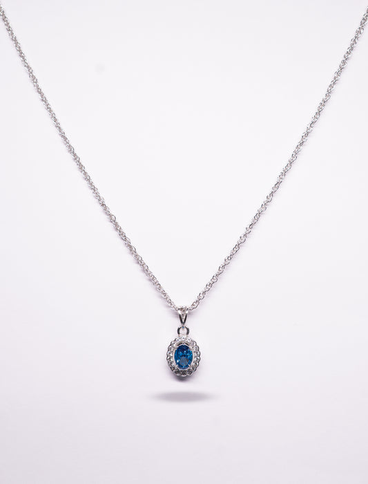 Sapphire Halo 925 Sterling Silver Necklace