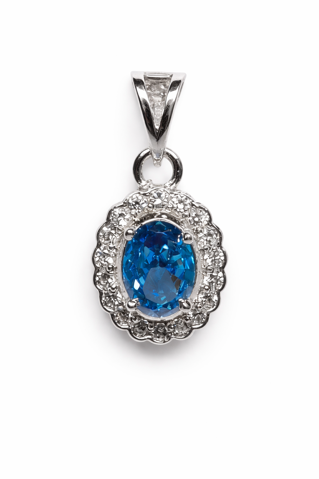 Sapphire Halo 925 Sterling Silver Necklace