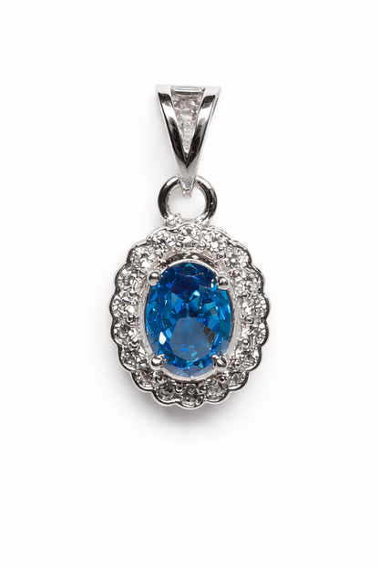 Sapphire Halo 925 Sterling Silver Necklace