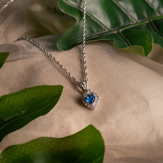 Azure Heart Halo 925 Sterling Silver Necklace