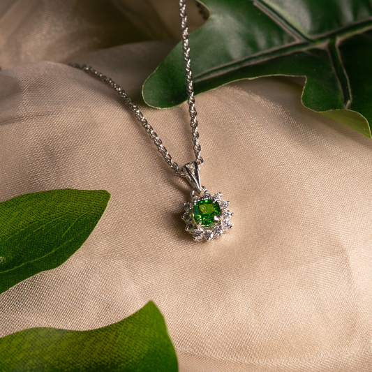 Emerald Halo 925 Sterling Silver Necklace