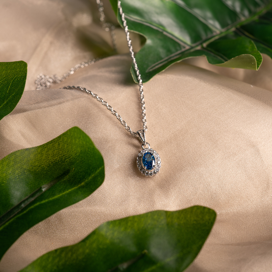 Sapphire Halo 925 Sterling Silver Necklace