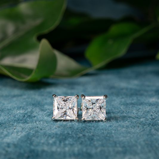 Square Solitaires 925 Sterling Silver Studs