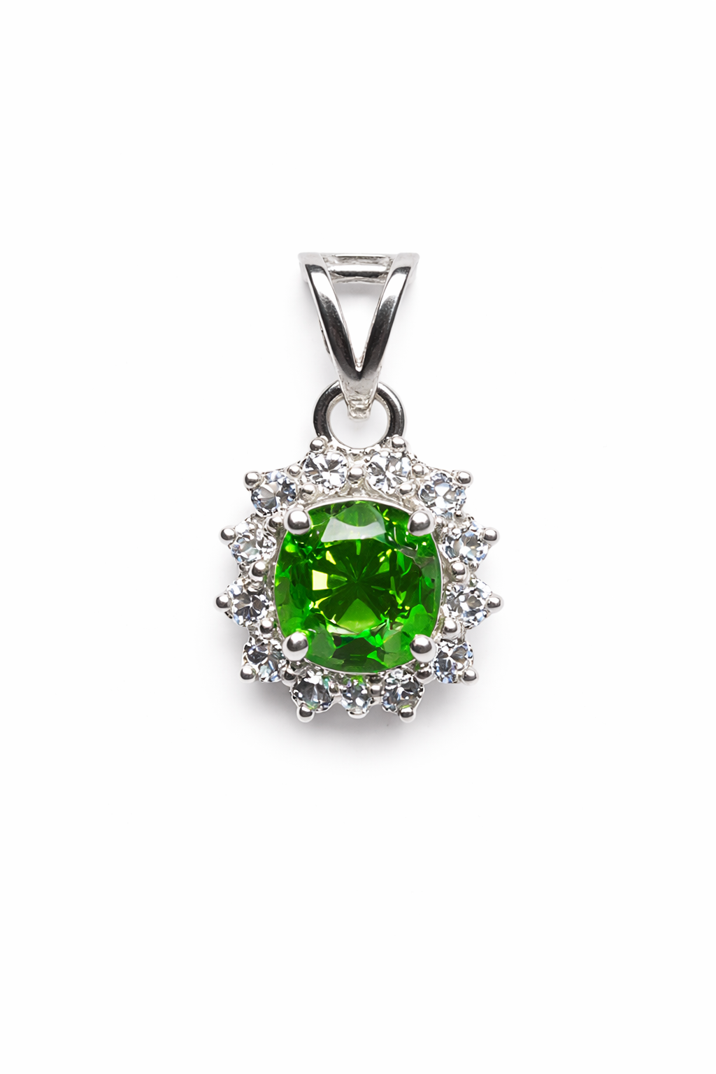 Emerald Halo 925 Sterling Silver Necklace