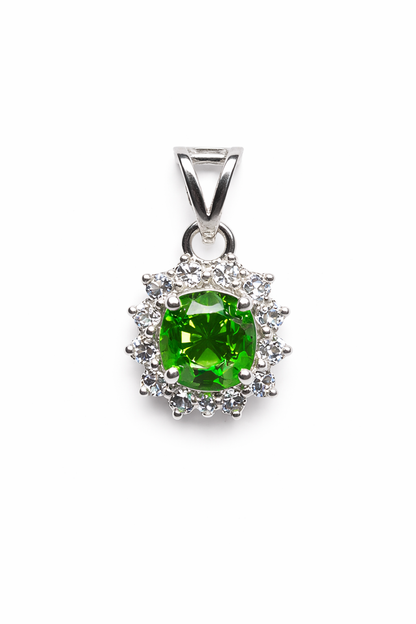 Emerald Halo 925 Sterling Silver Necklace