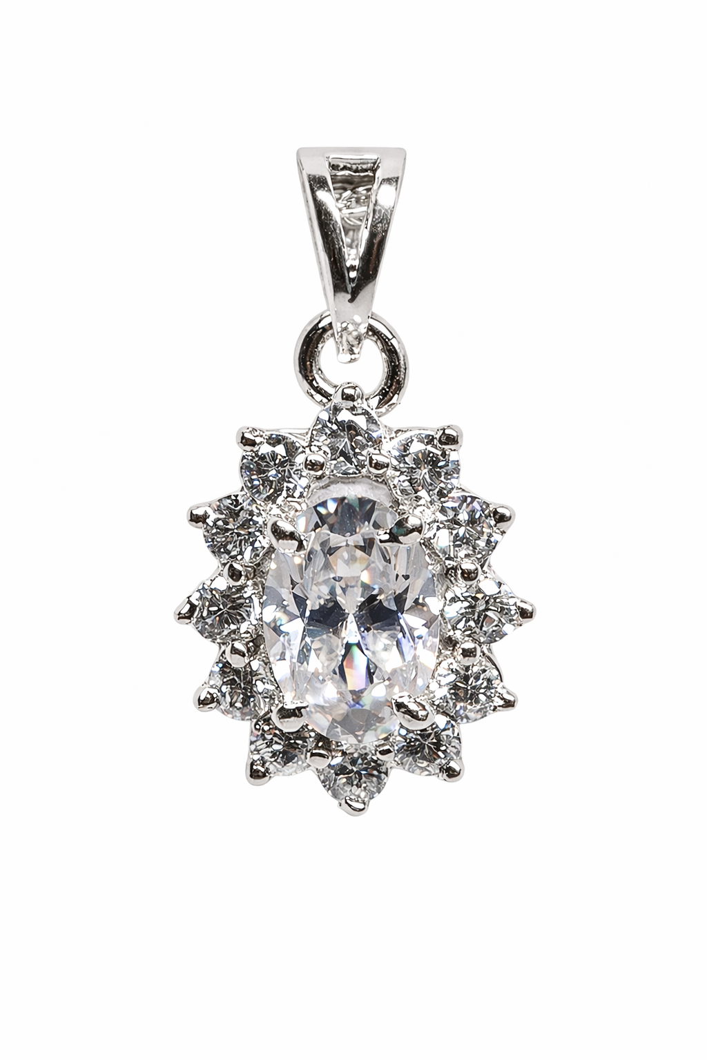 Oval Halo 925 Sterling Silver Necklace