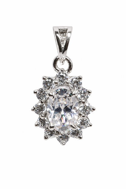 Oval Halo 925 Sterling Silver Necklace