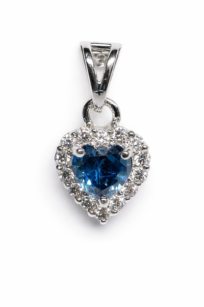 Azure Heart Halo 925 Sterling Silver Necklace