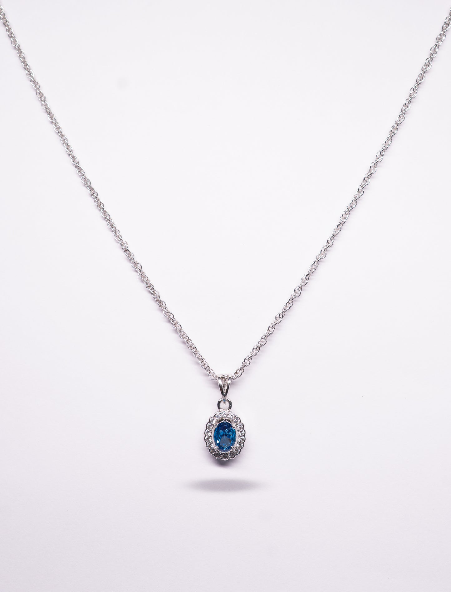 Sapphire Halo 925 Sterling Silver Necklace