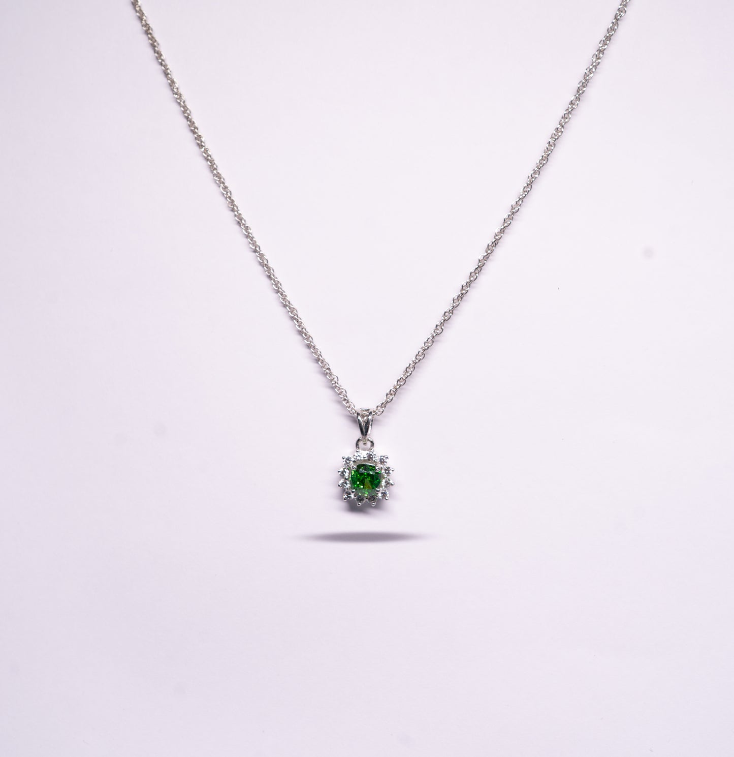 Emerald Halo 925 Sterling Silver Necklace