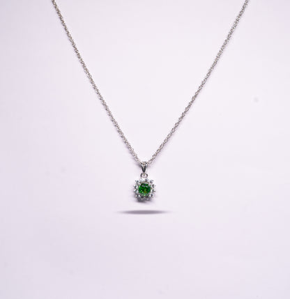 Emerald Halo 925 Sterling Silver Necklace